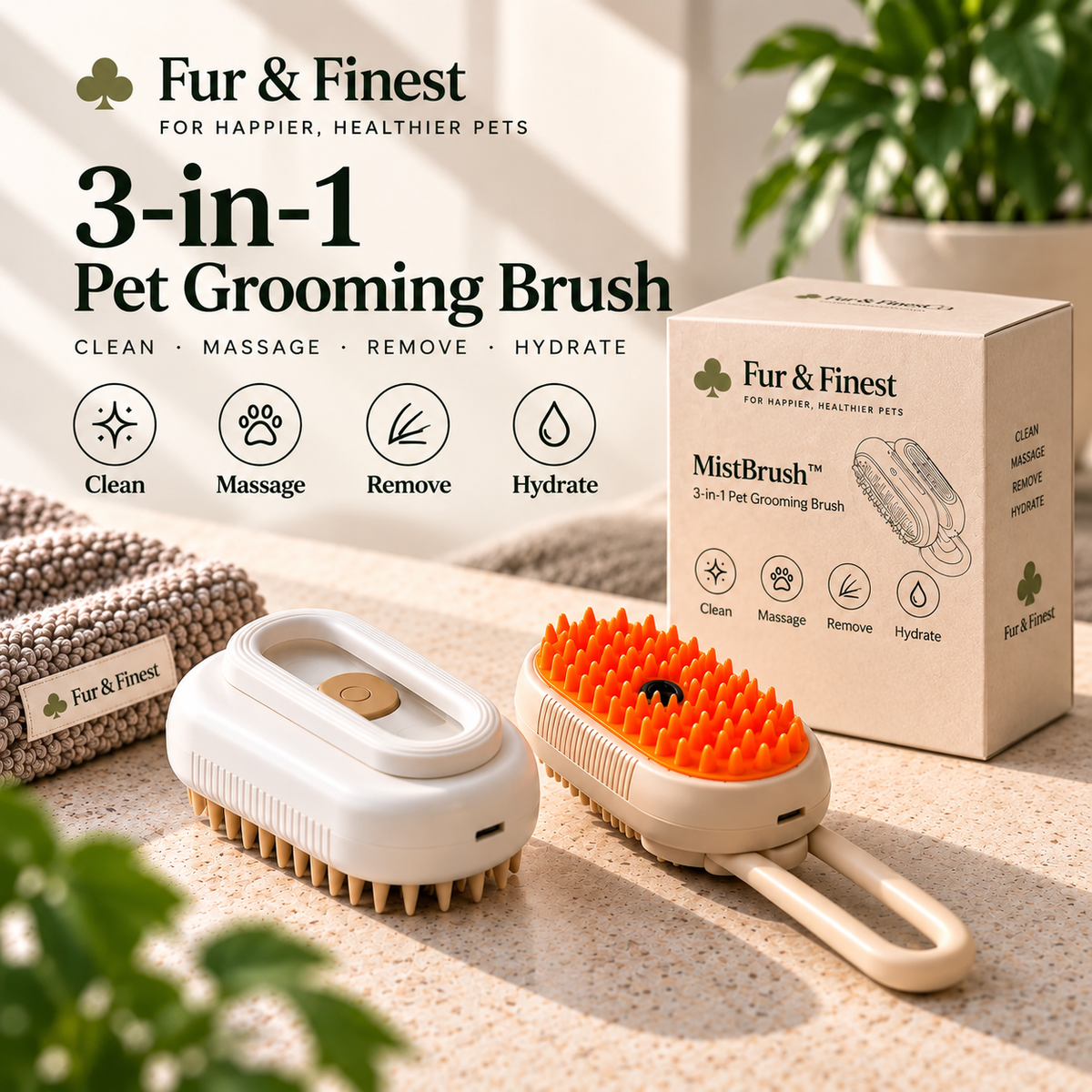 Fur & Finest. MistBrush™ | 3-in-1 Pet Grooming Brush